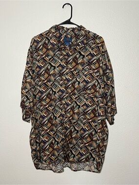 Vintage Cambridge Classics Mervyns Rayon Abstract Print Button Down Shirt XL